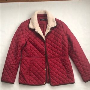 LAUREN RALPH LAUREN Burgundy Quilted Jacket faux Sherpa collar Size M